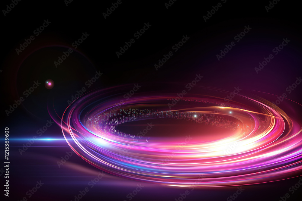 Poster colorful swirling light patterns creating a vibrant visual display in a dark environment