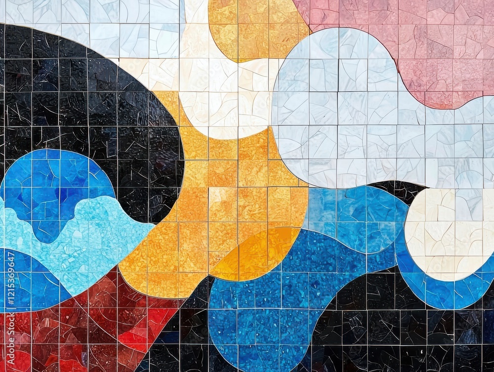 Poster dynamic colorful mosaic displaying organic shapes and vibrant colors in an urban environment for art