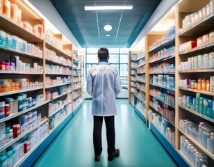 pharmacy store drugs shelves pharmacy business store showcasing various types of prescription medications medical supplies shelves with health care products concept of pharmacist blurred image