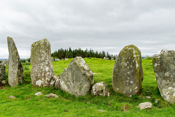Beltany stone circle, an impressive Bronze Age ritual site located to the south of Raphoe town,...