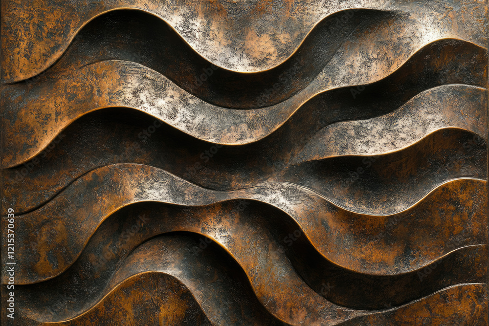 Leinwandbilder Abstract bronze texture with undulating waves creating a visually appealing pattern.