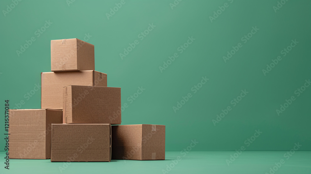 Poster cardboard boxes stacked on a green surface, offering plenty of space for text