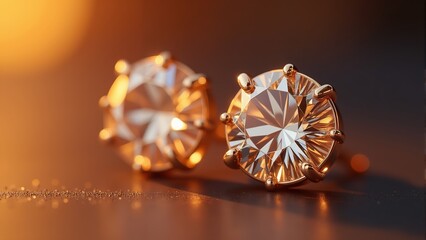 Fototapeta premium Sparkling rose gold earrings catch the light in a warm, soft setting