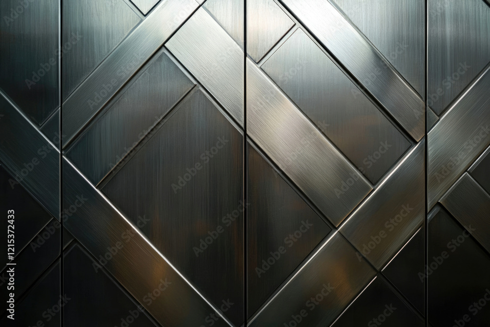 Leinwandbilder Dark metallic surface with geometric, diagonal lines creating a modern and luxurious textured pattern.