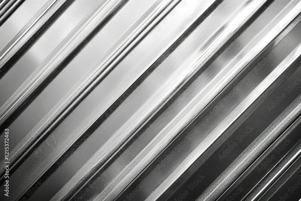 Poster Diagonal metallic texture with parallel lines, showing a corrugated metal surface.