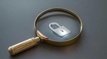 Magnifying Glass Reveals Padlock: Symbol of Data Security and Privacy Investigation