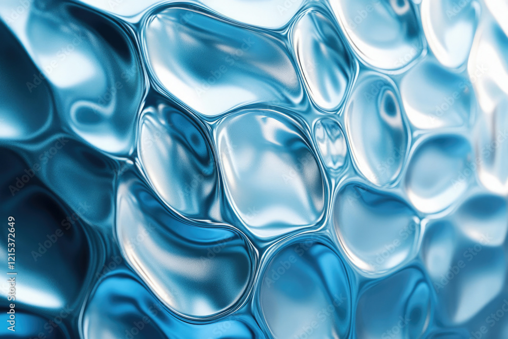 Poster Abstract image of flowing, liquid-like blue shapes creating a mesmerizing, textured pattern.