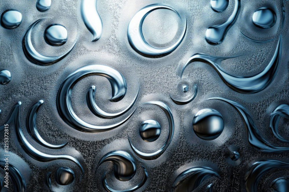 Poster Abstract metallic texture with swirling patterns and embossed circles, creating a luxurious and modern design.