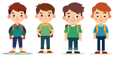 Fototapeta premium Set Of Happy School Children Student cartoon character with Backpacks
