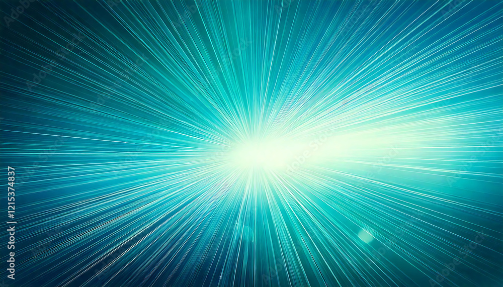 Poster dynamic abstract background featuring vibrant teal rays converging towards a bright center. ideal fo