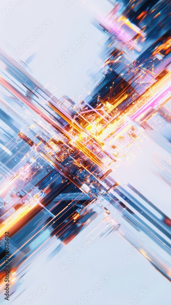 Poster dynamic data flow abstract design digital art colorful lines and shapes contemporary environment aes
