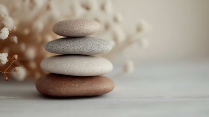 Balanced stones, serenity, spa, calm, neutral background, wellness concept, relaxation