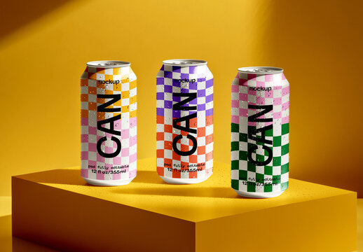 Three Cans with Shadow on Podium Mockup with Generative AI