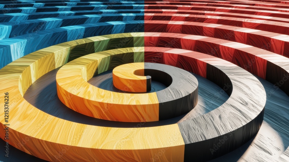 Poster spiraling geometric patterns in contrasting colors creating optical illusions digital art abstract e