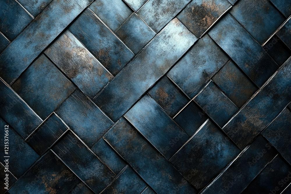 Poster dark blue metallic texture with a woven pattern, showing signs of wear and rust.