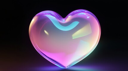 A high-resolution cutout of a neon heart glowing in pastel lavender, pink, and mint green, set against a dark backdrop
