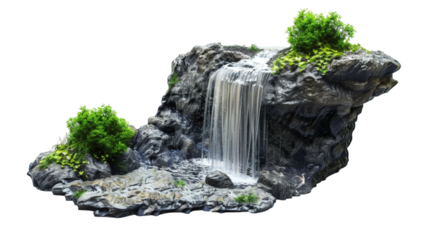 Waterfall in the forest isolated on white background