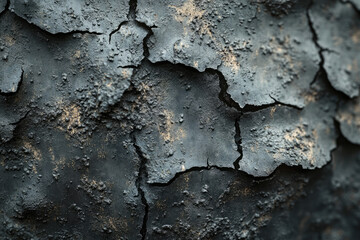 Obraz premium Dark, cracked texture with a rough, dry surface and hints of gold, resembling aged, weathered earth or metal.