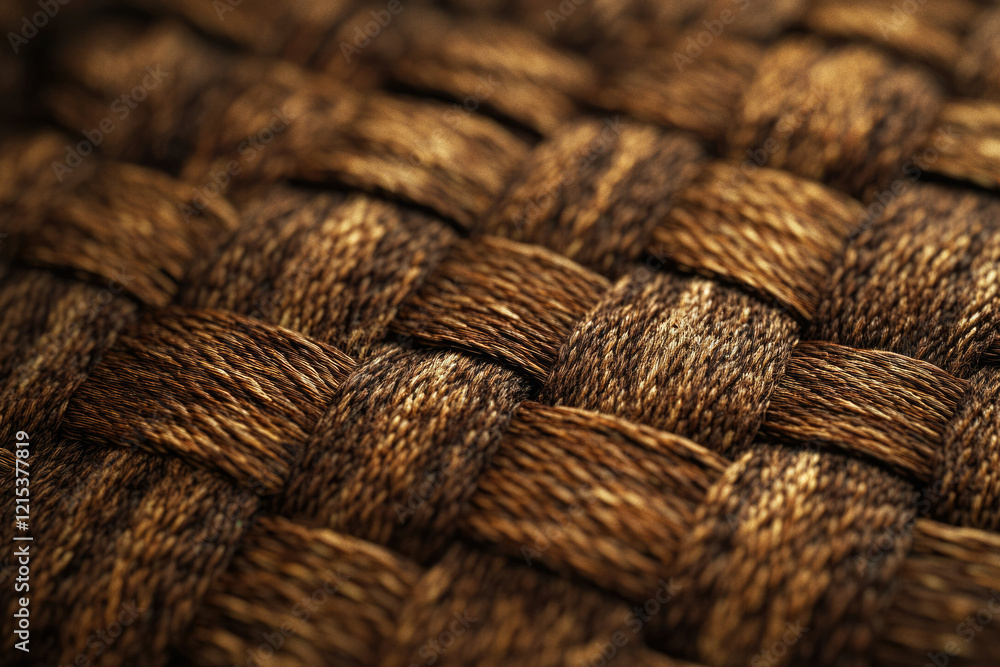 Poster Close-up of a intricately woven brown fabric texture, showing the detailed interlacing of threads.