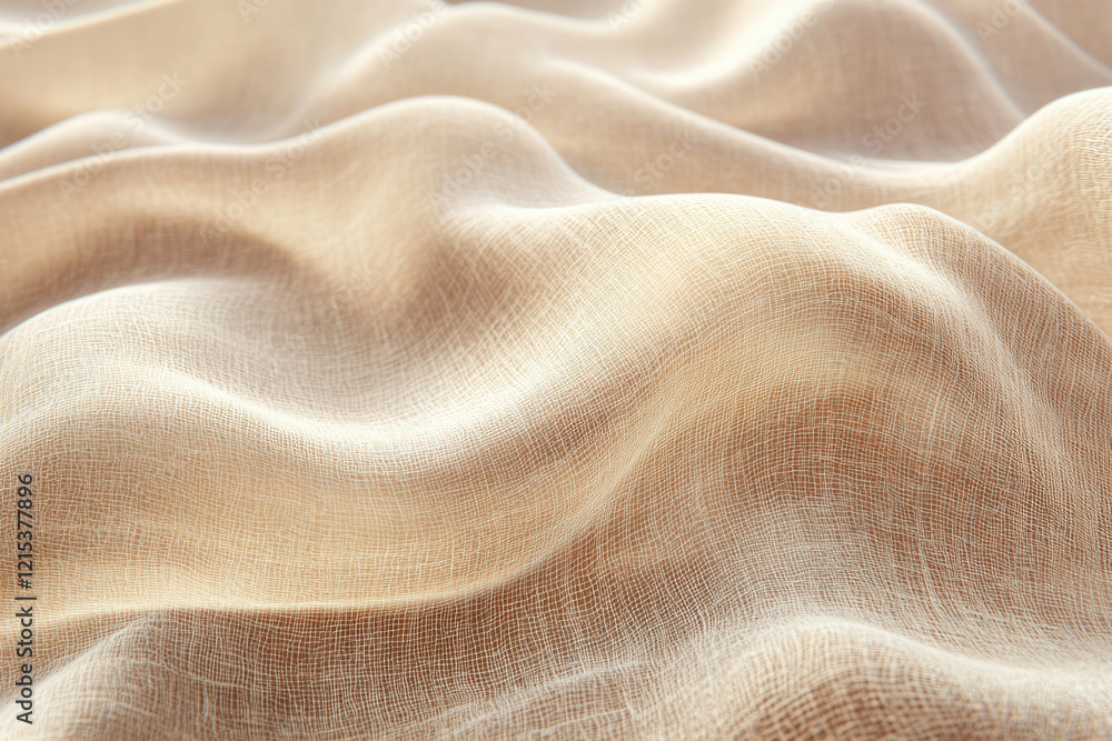 Poster soft, beige fabric with a subtle grid pattern, gently draped and illuminated.