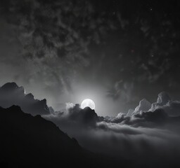 Dark background with a fade-to-white gradient, resembling the night sky, shadows, twilight