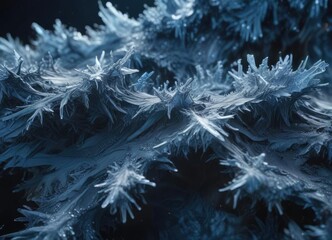 Dark blue abstract background with intricate ice formations and frosty texture, abstract art, depth effect