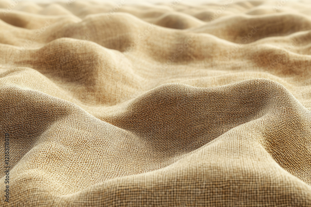 Fototapete Close-up view of textured beige fabric with undulating waves, creating a visually appealing surface.