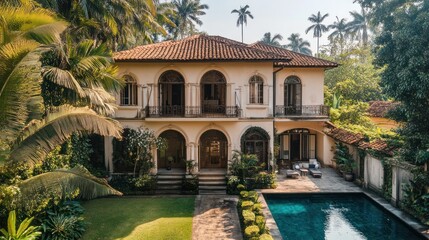 Luxury Tropical Mansion:  A Picturesque Estate with Pool and Lush Greenery
