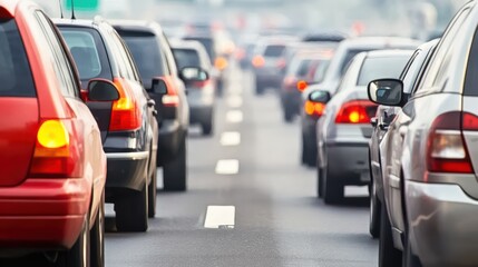 Traffic Congestion on Busy Highway with Harsh Lighting
