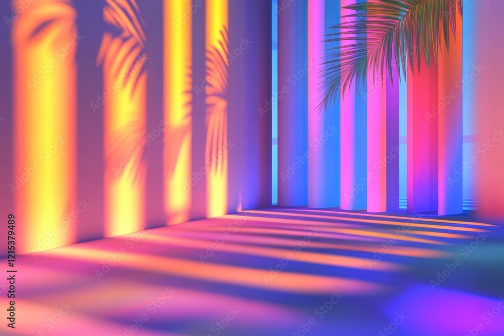 Poster colorful shadows and light patterns create a vibrant atmosphere in a modern setting