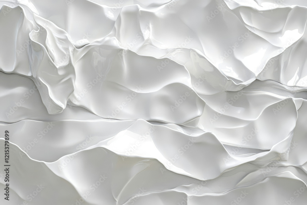 Poster abstract white texture with flowing, wavy folds and smooth, glossy surface.