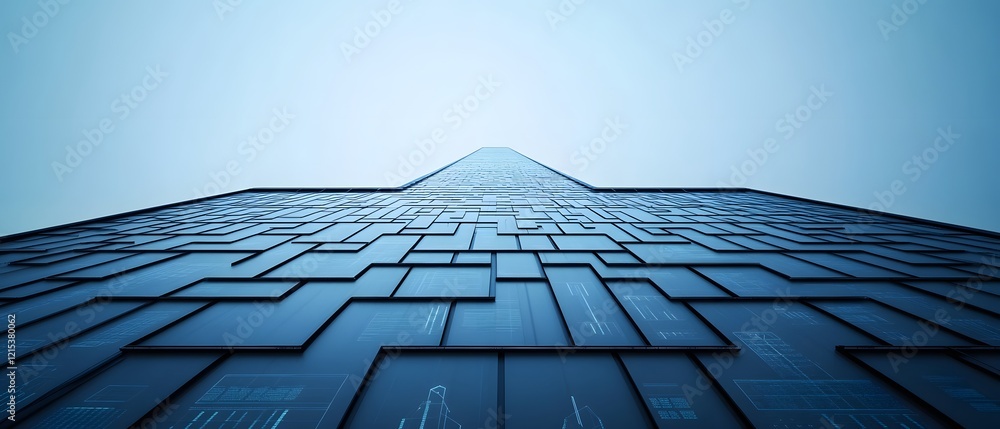 Aufkleber a captivating upward view of a modern building's facade, featuring a sleek design with geometric pat