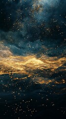 Fototapeta premium Golden Sparkling Dust in a Deep Cosmic Night - Made with Generative AI