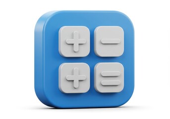 A 3D illustration of a blue calculator icon isolated on white background