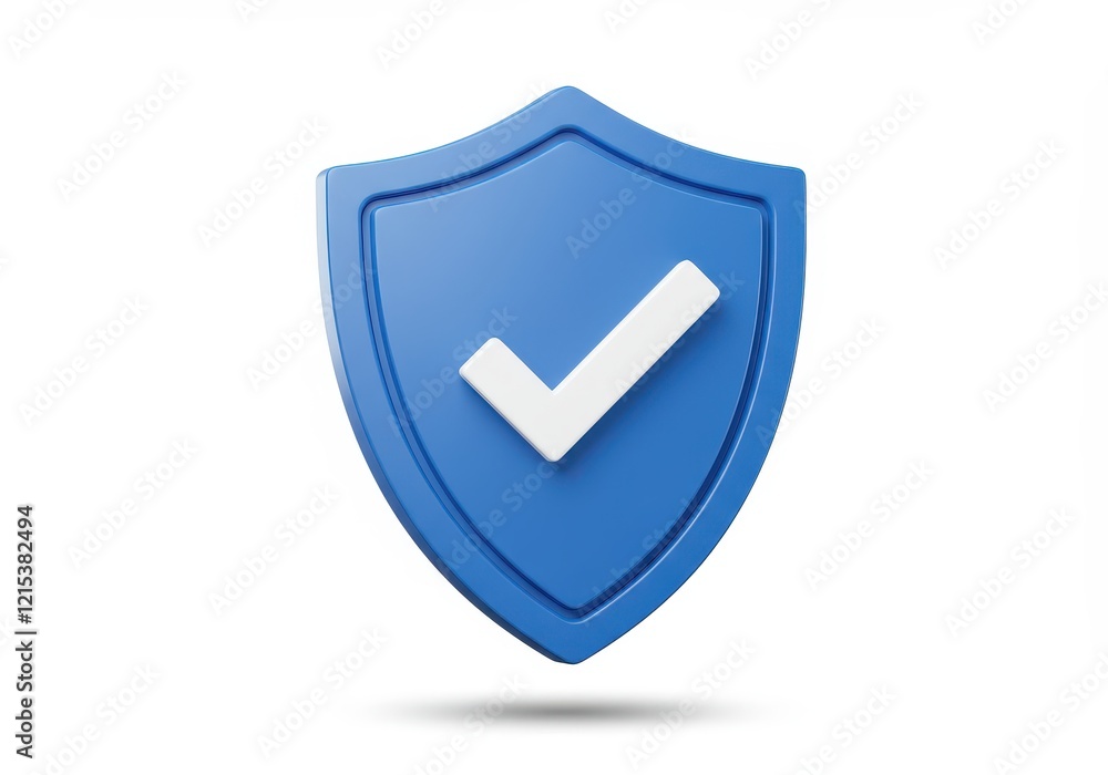 Poster a 3d illustration of a blue shield with a white checkmark in the center symbolizing security or veri