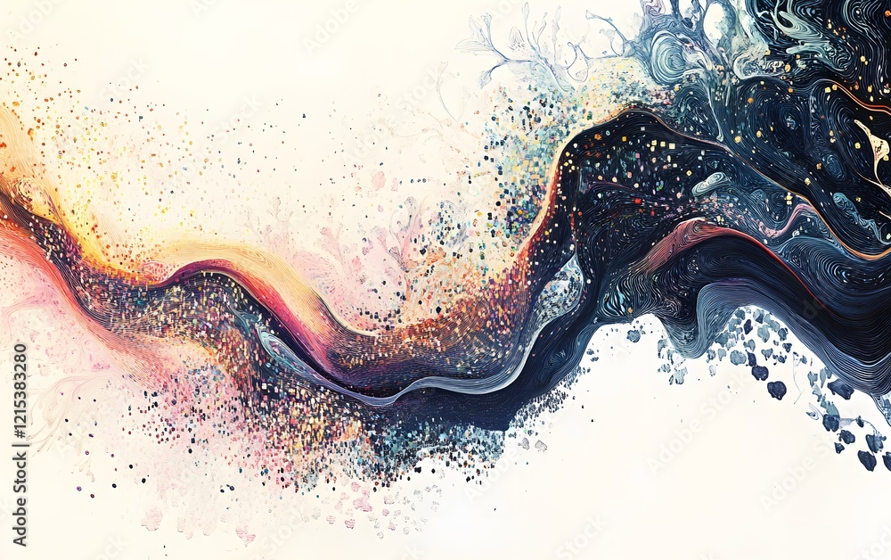 Poster an abstract wave of colors blending together, creating a dynamic flow. perfect for adding a touch of