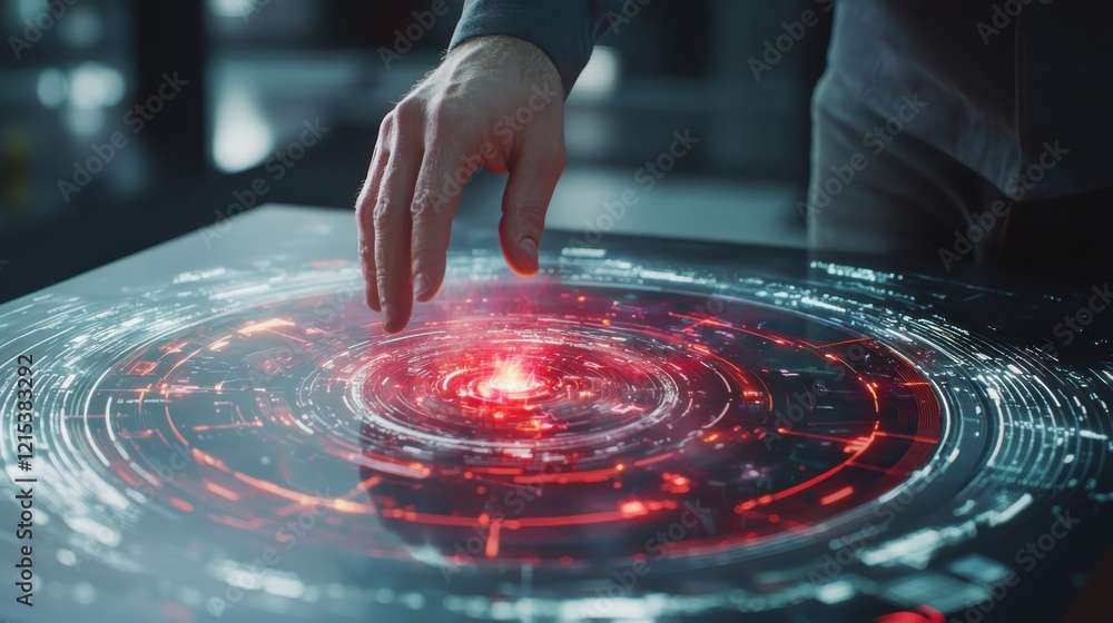 Poster futuristic interface design featuring interactive holograms in a sleek technological environment emp