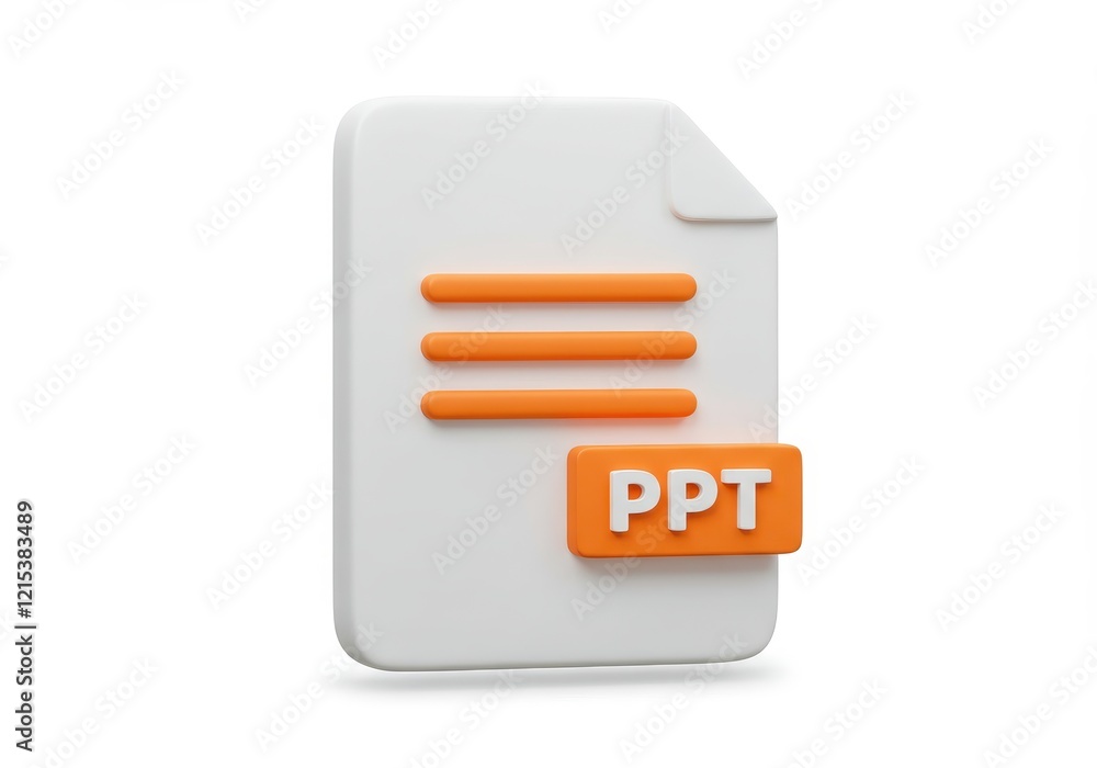Poster a 3d illustration of a white document icon with an orange label at the bottom displaying ppt isolate