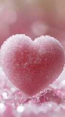 Fototapeta premium Sugary pink heart shaped candy with sugar crystals and blurry sparkling background