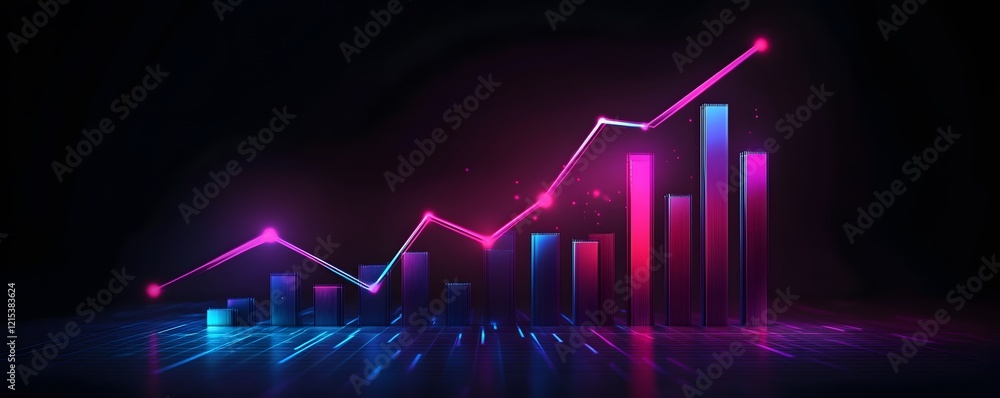 Poster colorful data visualization with graph trends.
