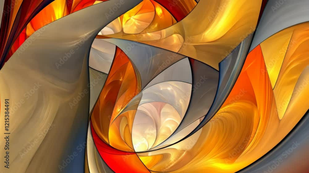 Poster abstract composition featuring swirling patterns in warm colors and smooth textures