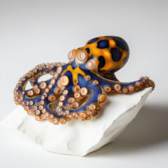 Fototapeta premium Vibrant Blue-Ringed Octopus on White Rock.