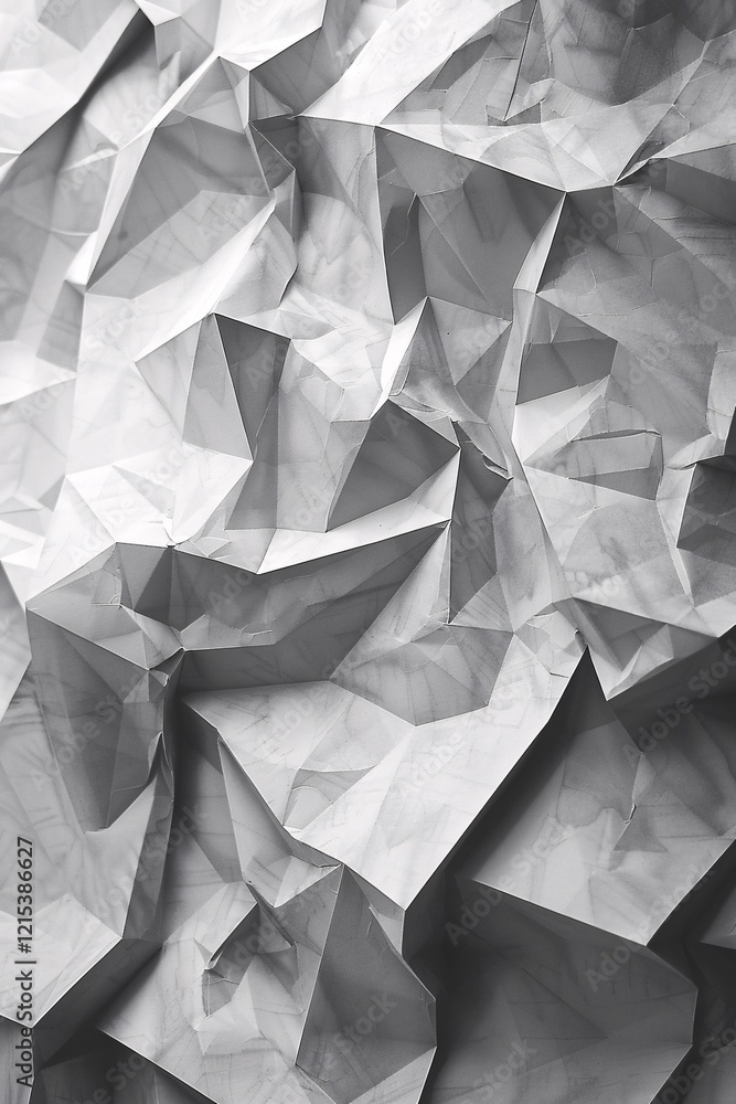 Poster Dynamic textured surface made from folded and crumpled white paper creates abstract background