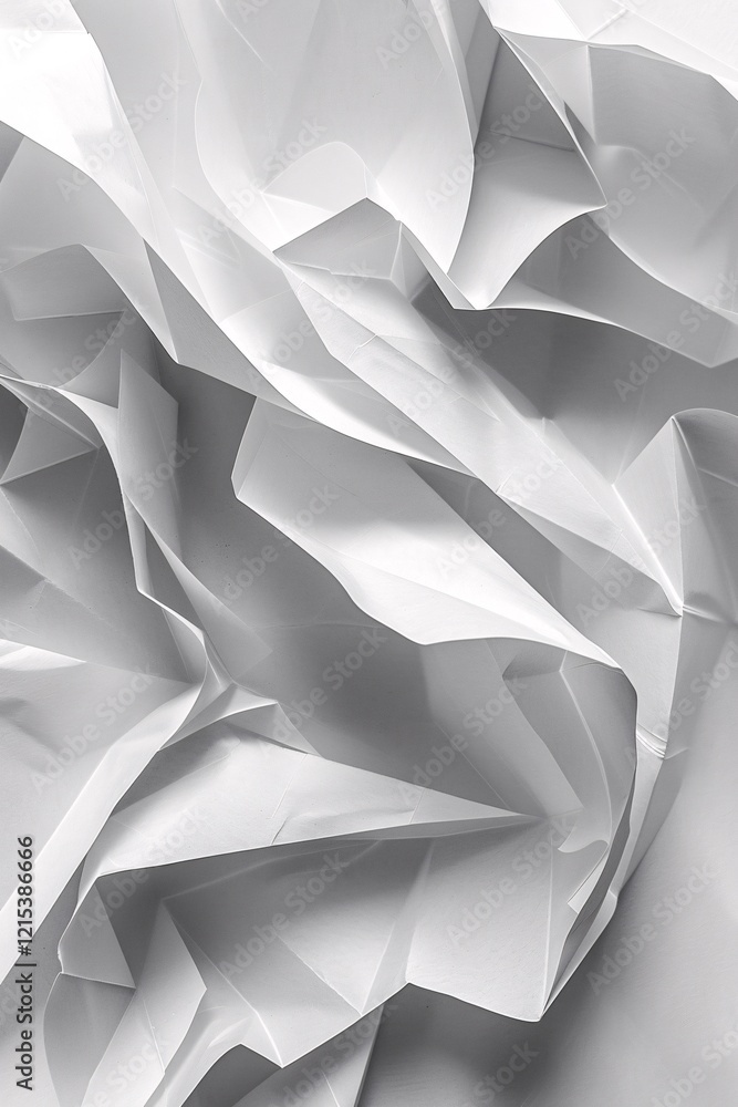 Poster Abstract geometric background with folded white paper creating stunning light and shadow effects