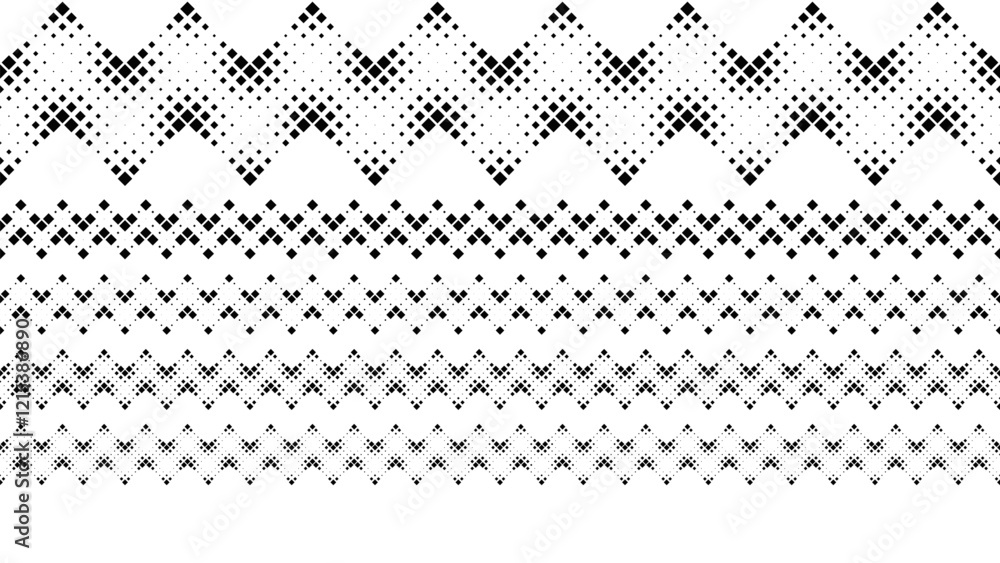 Poster black and white square pattern separator line set - monochrome abstract vector graphic elements from