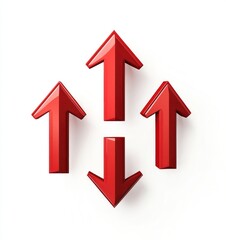 Red arrows in 3D, vector set pointing both up and down.