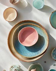 Plates from overhead on a white backdrop. 