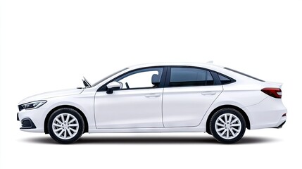 A stylish white sedan is parked in a beautifully minimalist environment, highlighting its elegant design and cutting-edge modern features
