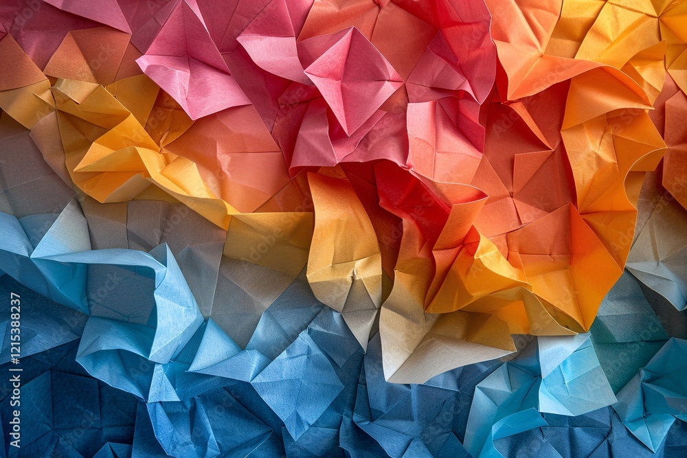 Poster colorful and textured abstract background of folded paper with a seamless transition of colors from 