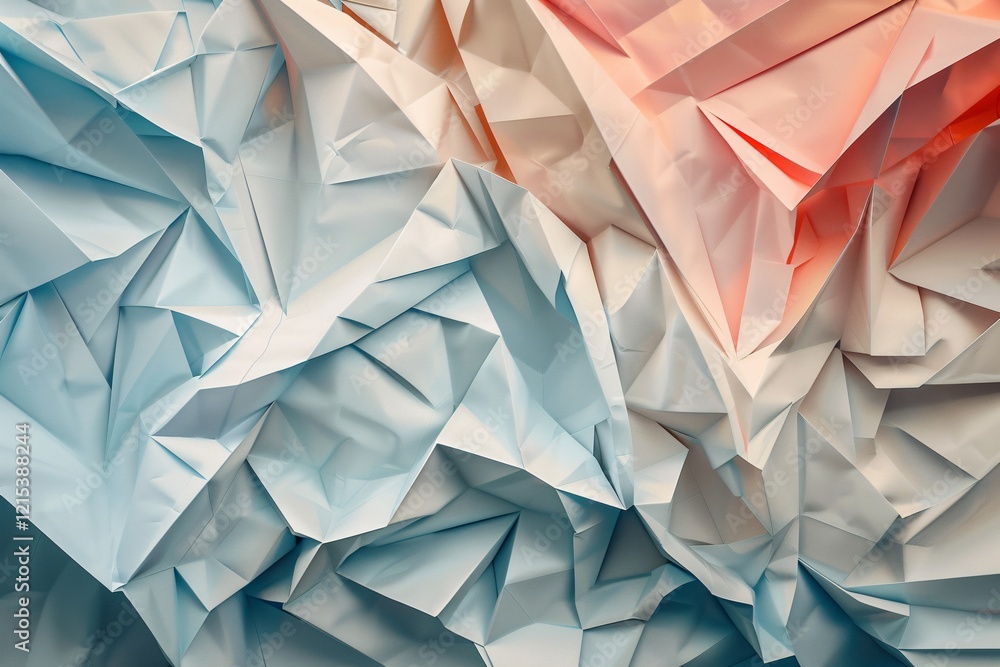 Poster Geometric pattern in blue and orange created by folded and crumpled paper on abstract background